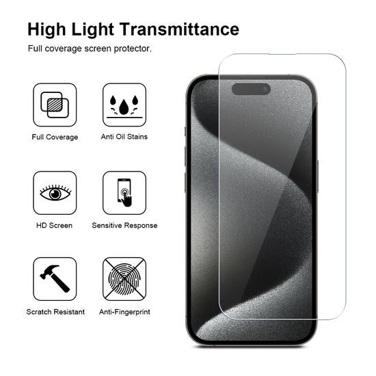 JP Long Pack Προστατευτικά Γυαλιά Οθόνης, Πακέτο 3 γυαλιών για iPhone 15 Pro με εφαρμογέα