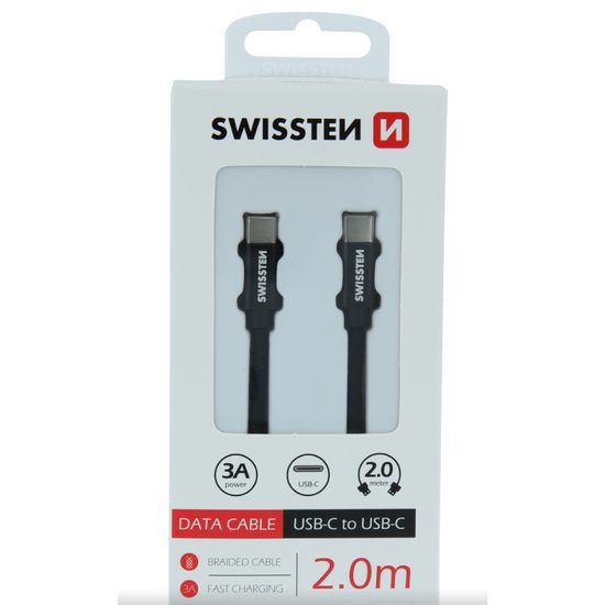 Swissten USB-C / USB-C adatkábel, 2m fekete