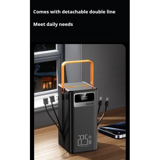 Power Bank 60.000 mAh, 22.5W PD, 4 USB + 2 καλώδια, LED φώτα, λευκό