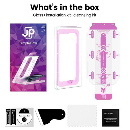 JP SimpleFlow Σκληρυμένο γυαλί με εύκολη εφαρμογή, iPhone 16 Pro