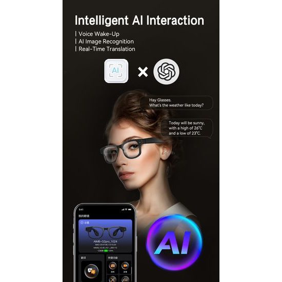 Интелигентни AI очила G2 Pro с 8 Mpx камера, Full HD видео и преводач, черни