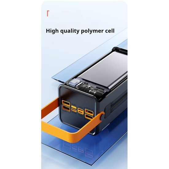 Powerbank 80.000 mAh, 120W PD + QC, 4 USB + 2 Kabel, LED-Licht, weiß