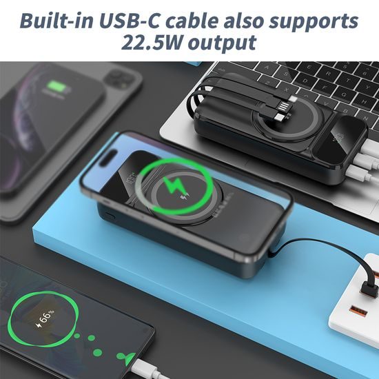 MagSafe 15W ασύρματο PowerBank, 20.000 mAh με 3 ενσωματωμένα καλώδια, μέγεθος L, μαύρο