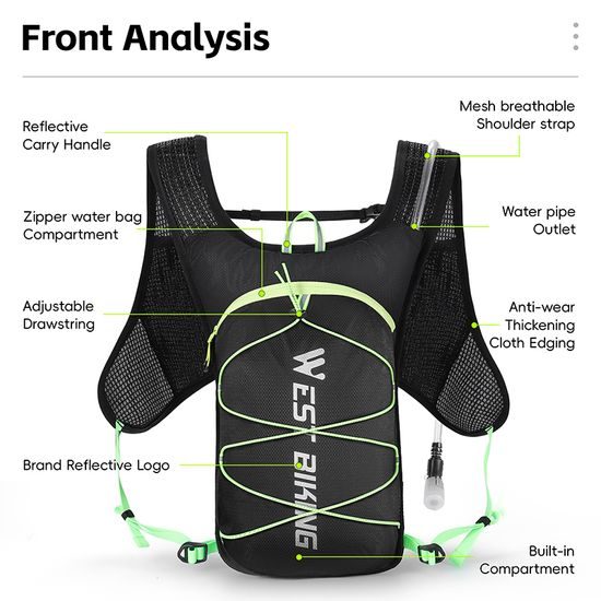 West Biking Multifunkcijski nahrbtnik z vodno vrečko, črno-zelen