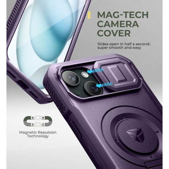 Dexnor MagSafe 360 Στήριγμα Προστατευτική Θήκη iPhone 15, Μωβ