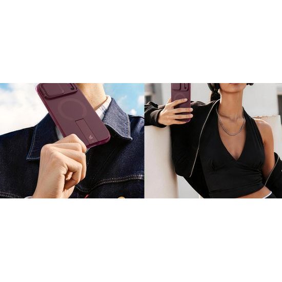 Husă Suritch AirBounce Bumper MagSafe Kickstand CamProtector, iPhone 17 Pro Max / 18 Pro Max, vișiniu