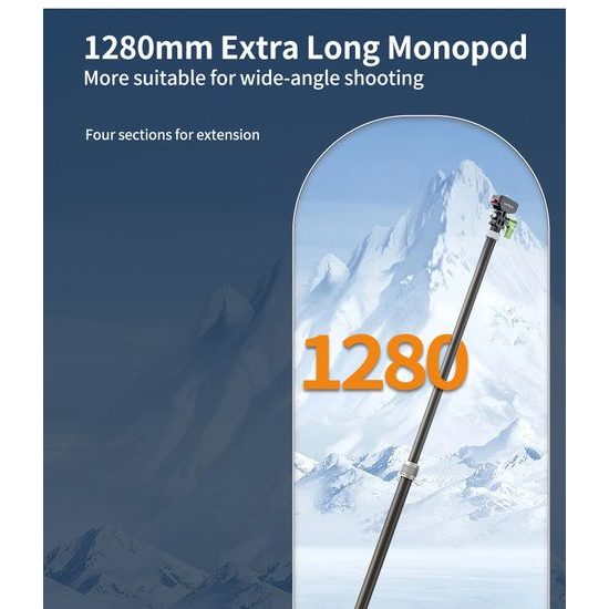 LanParte PMH-C3 supporto telescopico per fotocamere 360° e action cam per moto, 1,5 m, fissaggio a 3 punti, sistema a sgancio rapido