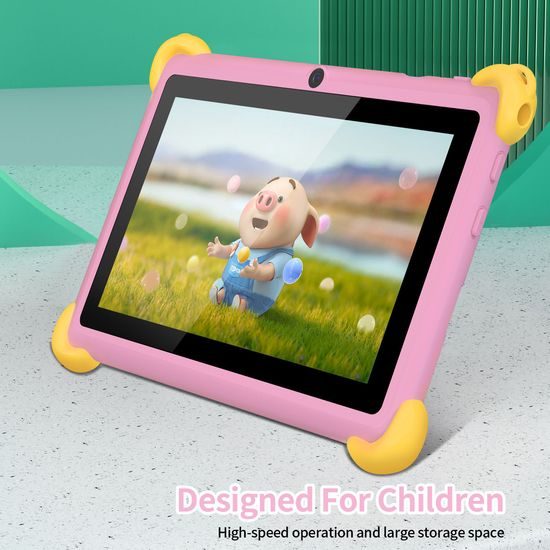 Детски таблет 7" Android 13, 32 GB, 4G, здрав калъф, розов