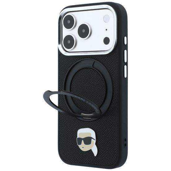 Karl Lagerfeld Leather Ring Stand 360 K Pin MagSafe ümbris iPhone 17 Pro Max / 18 Pro Max – must