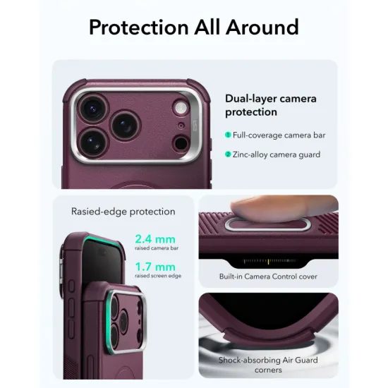 ESR Cyber Tough Kickstand Case für iPhone 17 Pro Max / 18 Pro Max - MagSafe kompatibel - Weinrot