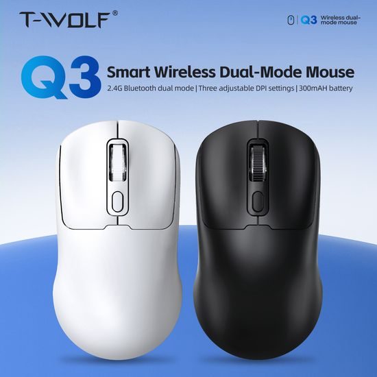 Безжична мишка T-WOLF Q3, Bluetooth + 2.4GHz, презареждаема, тиха, ергономична
