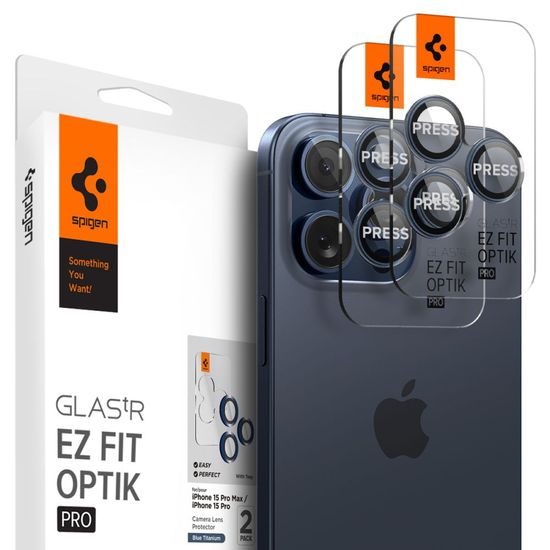 Spigen Optik.TR Protecție Cameră Foto, 2 Bucăți, iPhone 14 Pro / 14 Pro Max / 15 Pro / 15 Pro Max, Albastru
