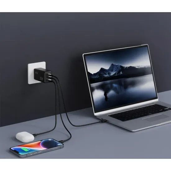 BlueStar adaptér 2x USB-C, USB-A, 65W, černý