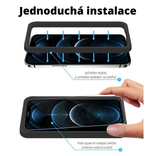 JP Long Pack Tvrdených skiel, 3 sklá na telefón s aplikátorom, iPhone 12 Pro