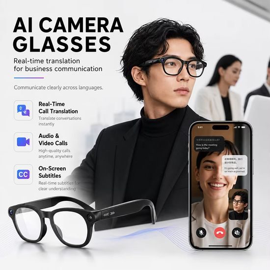 Интелигентни AI очила CY03 с 8Mpx камера, Full HD видео, Bluetooth 5.3 и гласов асистент, черни