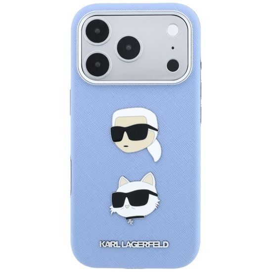 Karl Lagerfeld Saffiano with K&C Heads Pins and Logo ümbris iPhone 17 Pro / 18 Pro – sinine