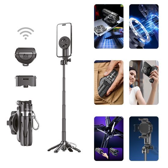 Blavec MagSafe Selfie Stick mit Stativ, Bluetooth Fernbedienung und Halterung - 41 cm - Schwarz