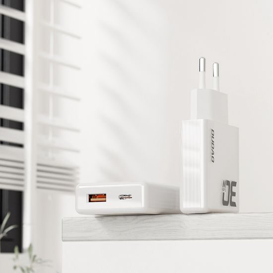 Dudao A30EU φορτιστής USB-A + USB-C, GaN, 30W, λευκός