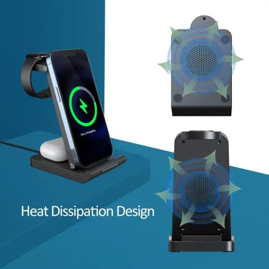 Caricabatterie wireless pieghevole 3in1, Qi, PD, QC3.0, 15W, nero