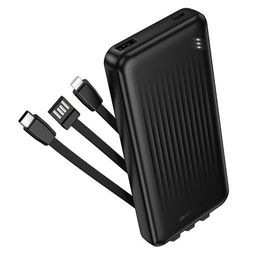 Borofone BJ79 CleverPower Bank 10 000 mAh с USB-C и Lightning кабели, черна