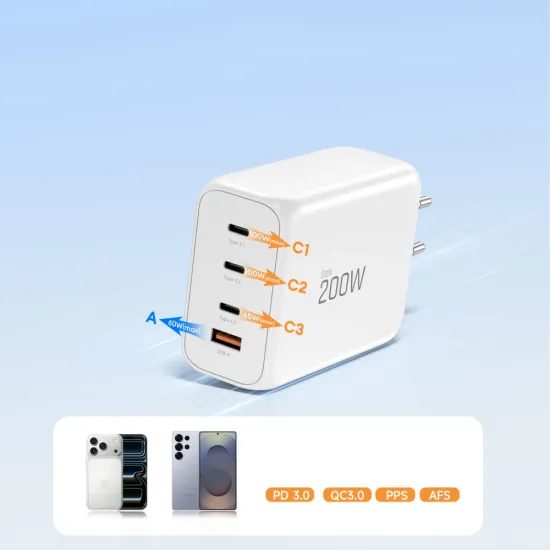 Tech-Protect NC200W-GAN φορτιστής 4 θυρών, PD 200W / QC3.0, λευκός