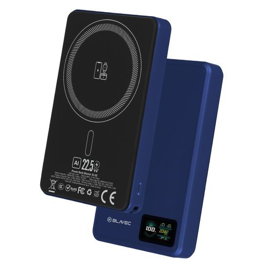 Powerbank Blavec BJ-03 Slim 3w1 MagSafe USB-C, 10000mAh, 22,5W, niebieski