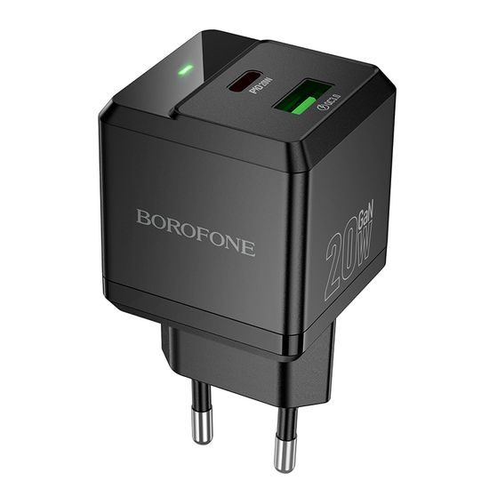 Προσαρμογέας Borofone BN19 Intenso GaN - USB + USB-C, PD, 20W, QC 3.0, 3A, μαύρο