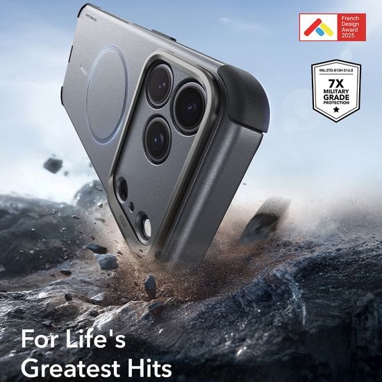Kryt ESR Cyber Tough Kickstand MagSafe, iPhone 17 Pro / 18 Pro, sivý