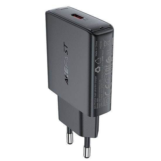 Acefast Oplader (A65) USB-C, GaN, 20W - Zwart