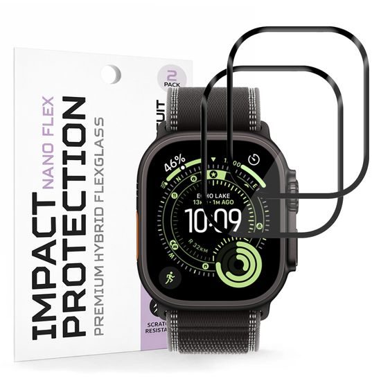 Techsuit Nano Flex, Apple Watch Ultra / Ultra 2 / Ultra 3, 2 kosa, črna
