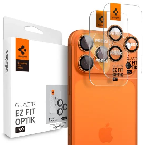 Spigen Optik.TR Ez Fit προστασία κάμερας, 2 τεμάχια, iPhone 14 Pro / Max / 15 Pro / Max / 16 Pro / Max / 17 Pro / Max, πορτοκαλί