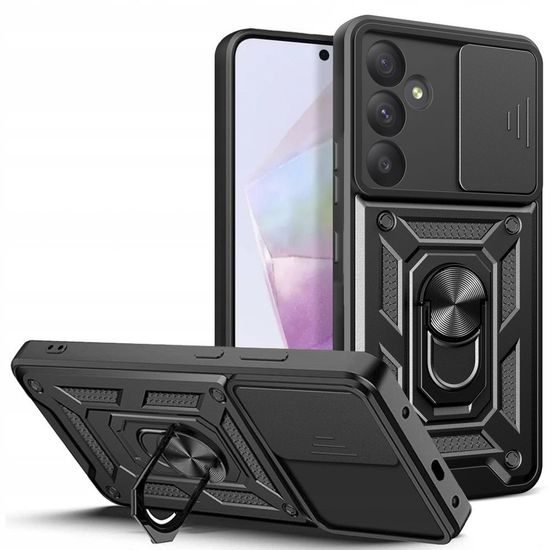 Samsung Galaxy A35 5G Hoesje - Tech-Protect CamShield Pro - met Camera Slider & 360° Ring Standaard - Zwart