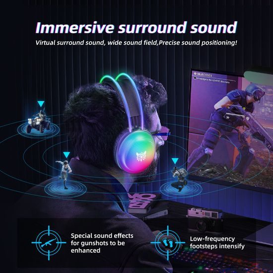 Onikuma X29 Drôtové slúchadlá s mikrofónom, RGB osvetlenie, 3,5 mm, čierna