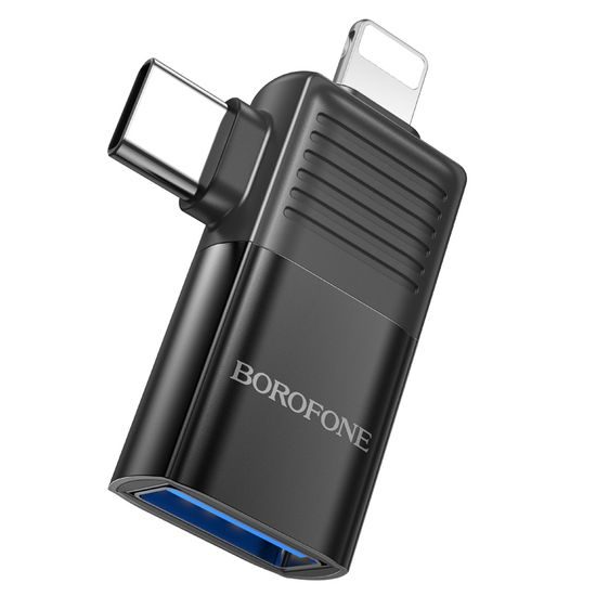 Adaptor Borofone BV18, Lightning + USB-C - USB, negru