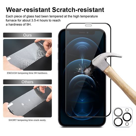 JP Πλήρες Πακέτο Προστατευτικών Γυαλιών, 2x 3D γυαλί με εφαρμογέα + 2x γυαλί για φακό, iPhone 12 Pro