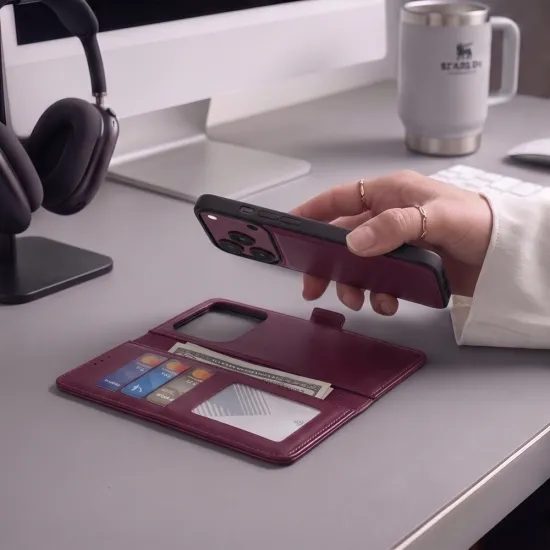 iPhone 17 Pro / 18 Pro vāciņš – Tech-Protect Wallet MagSafe – vīnsarkans