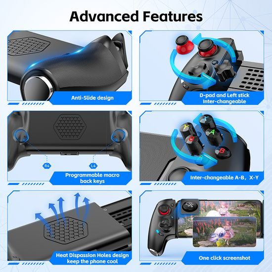 AB02 Ασύρματο τηλεσκοπικό gamepad με Hall joysticks, λειτουργία Turbo και προγραμματιζόμενα κουμπιά, μαύρο