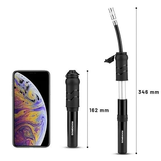 Rockbros 810PCS-HP Mini ročna kolesarska črpalka s cevko za ventile Presta in Schrader, črna