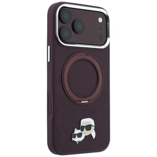Karl Lagerfeld Leather Ring Stand 360 KC Pin MagSafe ümbris iPhone 17 Pro / 18 Pro – veininpunane