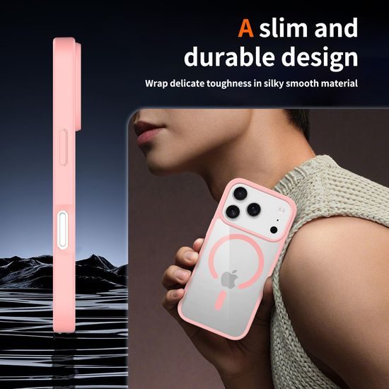 JP MagFit Clear MagSafe θήκη με μαγνήτη N52, iPhone 17 Pro, ανοιχτό ροζ