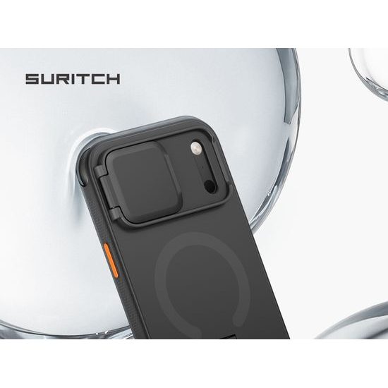 Husă Suritch AirBounce Bumper MagSafe Kickstand CamProtector, iPhone 17 Pro Max / 18 Pro Max, negru