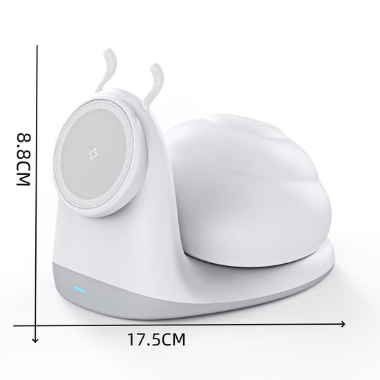 Πολυλειτουργικός ασύρματος φορτιστής με φως αφής σε σχήμα σαλιγκαριού, 15W, λευκός