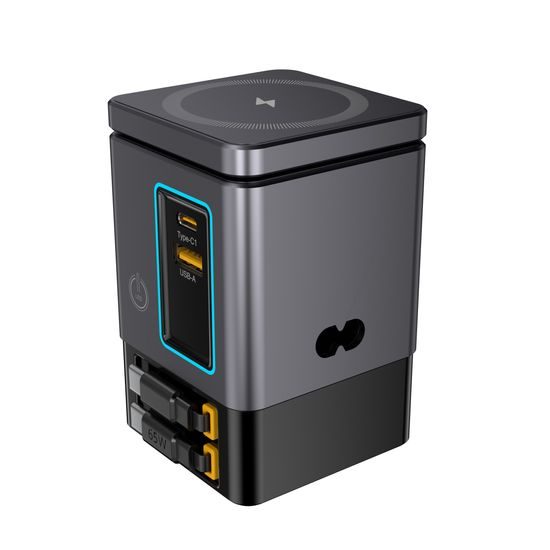 Σταθμός Φόρτισης PowerCombo Tower 6σε1 GaN3 Pro με Ασύρματη Φόρτιση, 105W, Γκρι