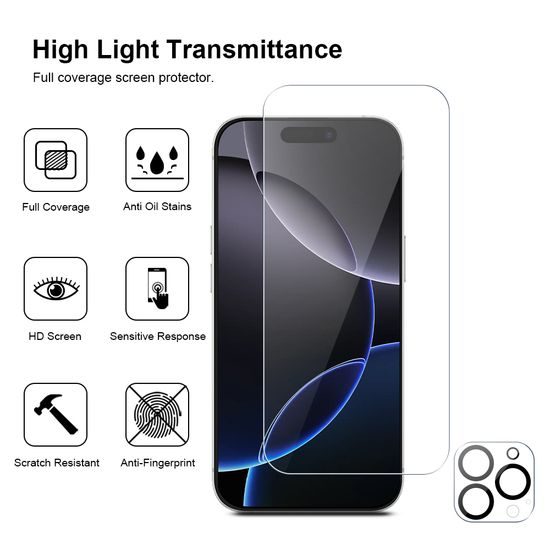 JP Mega Pack Szkło hartowane, 3 szkła na telefon z aplikatorem + 2 szkła na obiektyw, iPhone 16 Pro Max