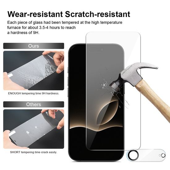 JP Mega Pack Σκληρυμένων Γυαλιών, 3 γυαλιά για τηλέφωνο με εφαρμοστή + 2 γυαλιά για φακό, iPhone Air