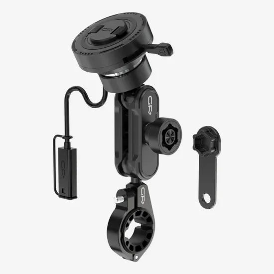 GRxplore Motorrad Handyhalterung für Lenker mit zertifiziertem Qi2 kabellosen Laden - Wasserdicht IP68 - CNC-gefräste Aluminiumlegierung