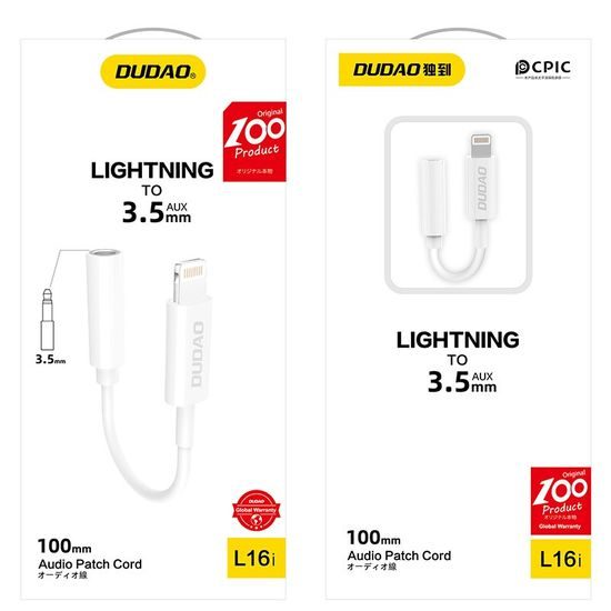 Dudao adaptér Lightning - Jack 3,5 mm, bílý (L16i white)