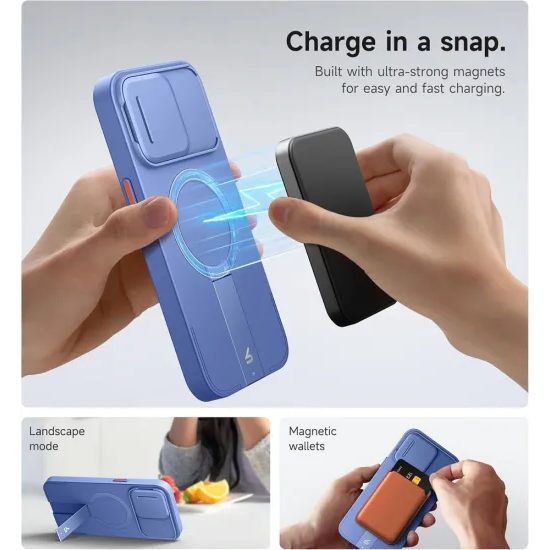 Suritch MagSafe Kickstand Camprotector tok iPhone 16 Pro Max, világoskék