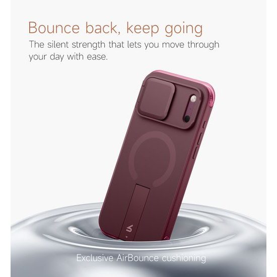 Husă Suritch AirBounce Bumper MagSafe Kickstand CamProtector, iPhone 17 Pro Max / 18 Pro Max, vișiniu