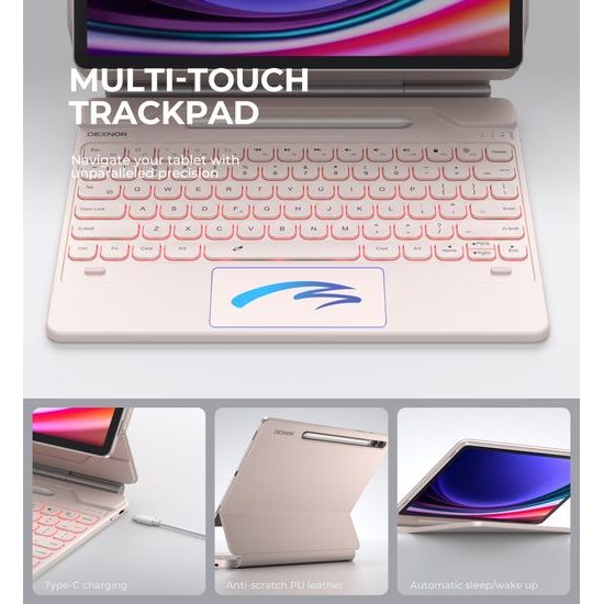 Dexnor billentyűzet tok, Samsung Galaxy Tab S7+ / S7 FE / S8+ / S9+ / S9 FE+, rózsaszín